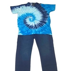 KMA Designer Apparel Unisex Tie Dye T Shirt Blue Swirl Tee Short Sleeved Top